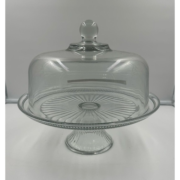 Vintage Pedestal Glass Cake Stand with Glass Dome - Picture 1 of 3